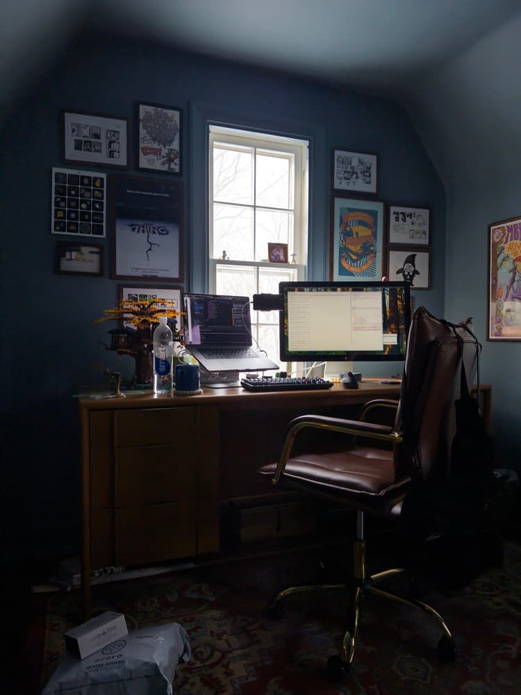 Renovated office with built-in shelving