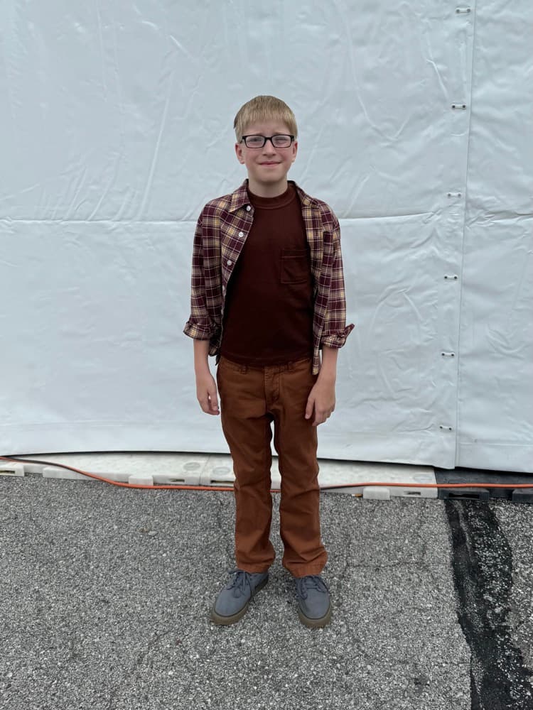 Owen in his extra costume on the Superman film set