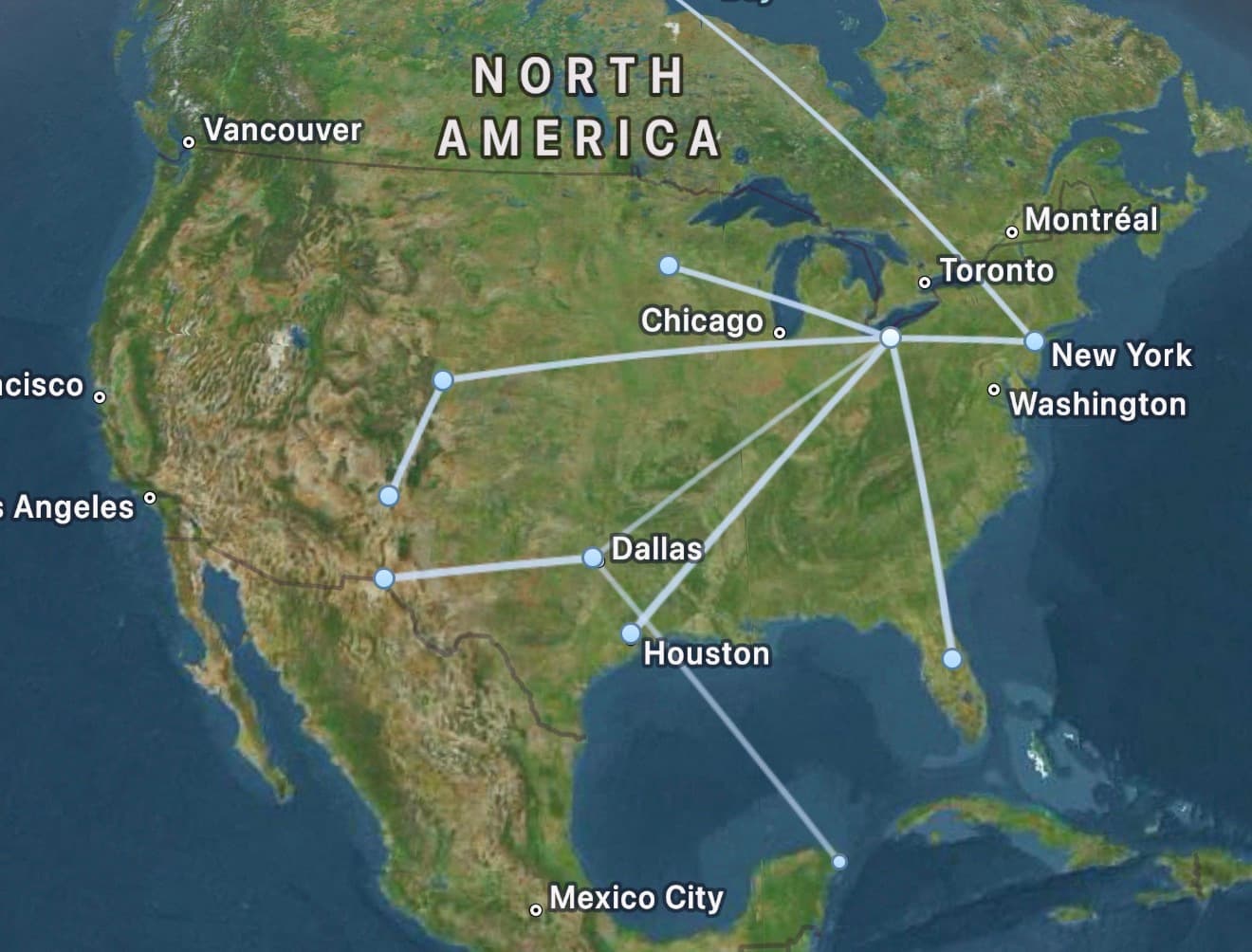 Flighty travel map showing 2025 flights