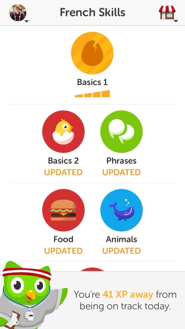 Screenshot of the app Duolingo
